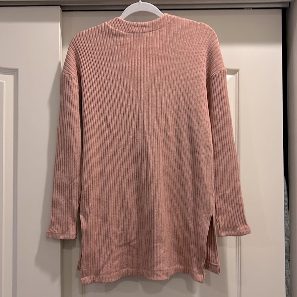 LOFT Pink Ribbed V Neck Button Front Cardigan - Picture 4 of 6